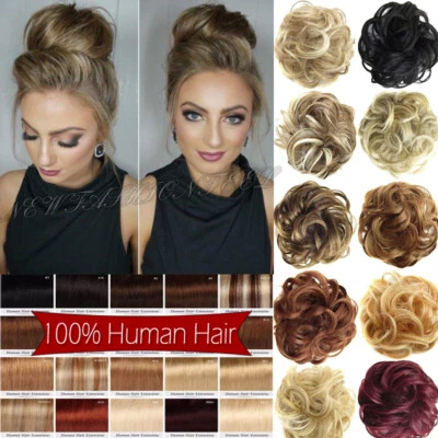 Extensiones de cabello crujiente moño desordenado ondulado GRUESO cola de caballo real 100 % cabello humano EE. UU. Foto 1 de 4