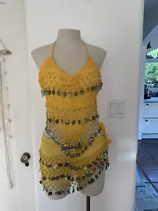 2 piece Belly Dancer Costume, Yellow with gold coins, size Small - Picture 1 of 5