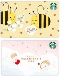 Starbucks Korea 2021 Valentine's Day Card + Bee Mine Card 2pc Set Collectible - Foto 1 di 3