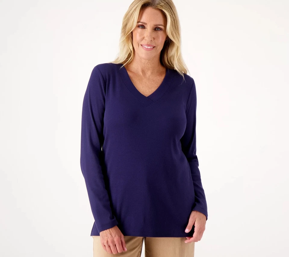 Isaac Mizrahi Live! Camisa Pima Acanalada Azul Marino Oscuro XS Nueva Foto 1 de 1