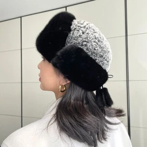 Women's Real Whole Pelt Mink Fur Hat Beret Warm Top Hat Bowler Hat Lamb Fur Cap - Picture 1 of 25