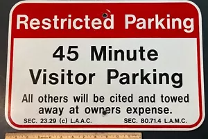 RESTRICTED 45 MINUTE VISITOR PARKING Aluminum Street-Used Sign LOS ANGELES 1994 - Picture 1 of 5