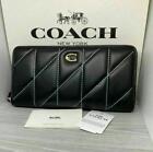 COACH Long Wallet Black Pillow Quilting Leather Zip Around New