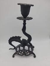 Vtg Cast Iron Dragon Serpent Candle Stick Holder