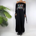Women's Black Long Sleeve Off The Shoulder Casual Graphic T-Shirt Maxi Dress / M