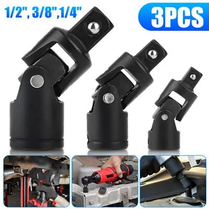 3Pcs 1/4" 3/8" 1/2" Drive Swivel Impact Universal Joint Socket Set Adapter Tools - Picture 1 of 12