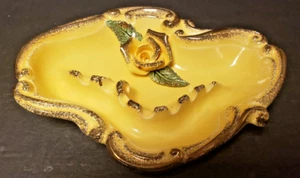 Ashtray Art Deco California Pottery USA #2177 Yellow Rose & Gold Trim Vintage - Picture 1 of 7