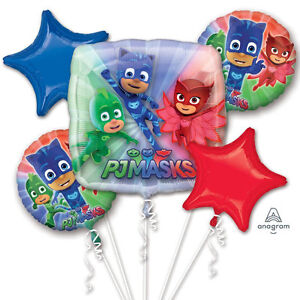 PJ Masks Foil Balloon Bouquet Birthday Party Decorations Boys Pajama Heroes 5pc