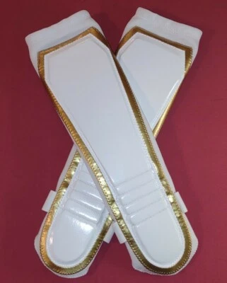 ⭐⭐⭐⭐⭐⭐ KICKPADS de Lucha Profesional Blanco con Contorno Dorado - Gear TRUNKS RODILLERAS Nuevas Foto 1 de 4