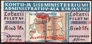 1 boleto de lotería Kroon 1930 Estonia - Series: 93409 - "F" - #A21 - Imagen 1 de 3