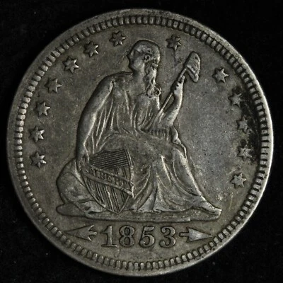 1853 Seated Liberty Silver Quarter AU E270 WXCBT - Image 1 of 2
