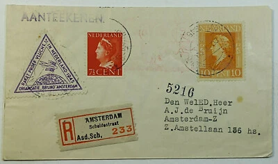 1945 Netherlands Amsterdam Registered Experimental Rocket Flight 71/2c & 10c - Image 1 of 2