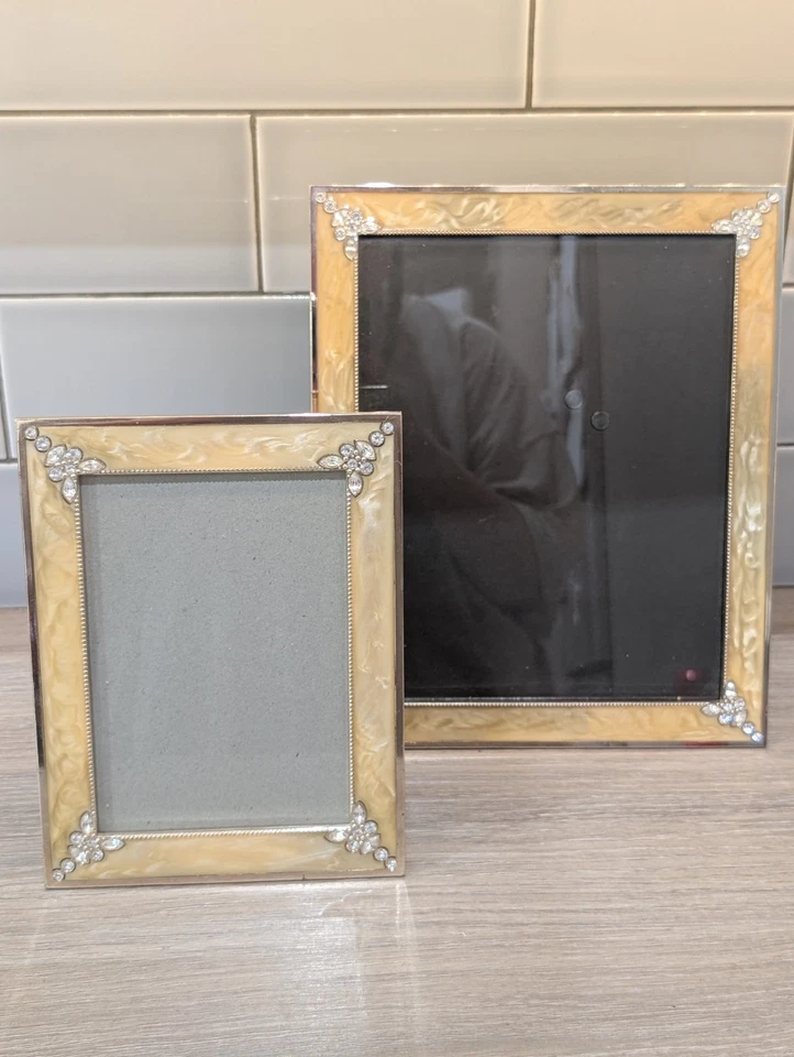 Vintage Photo Picture Frame Set Enamel Rhinestone Shabby Chic - Image 1 of 4