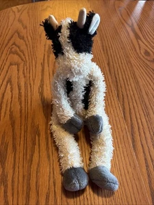 Creme & schwarz gepunktet große dünne schlaffe Kuh mit grauen Hufen & hellbraunen Hörnern gefüllt Ani - Bild 1 von 8