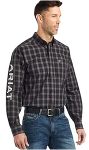 Chemise Ariat Pro Team Homme L Noir Gris Plaid Team Classic Rodéo Western Cowboy - Photo 1/2