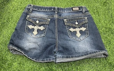 Earl Jean Iron Cross Rhinestone Pocket Denim Shorts Y2K Cuffed Womens Size 12 - Image 1 of 4