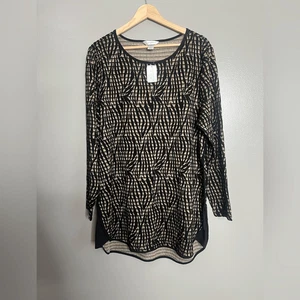 CJ Banks Marrón Negro Estampado Ligero Cuello Redondo Suéter 1X Oficina Informal - Imagen 1 de 6