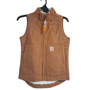 Girls Canvas Sherpa Lined Vest S 7/8 - Picture 1 of 7