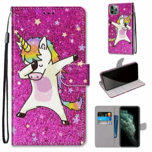 For 11 Pro Max XR XS X 6 7 8 SE Luxury Dance Unicorn Flip Card Wallet Cover Case - Picture 1 of 12