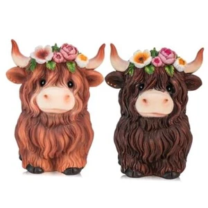 Spring Highland Cow Decor Brown Highland Cow Gnomes Resin Figurine Decor Calf - Picture 1 of 8