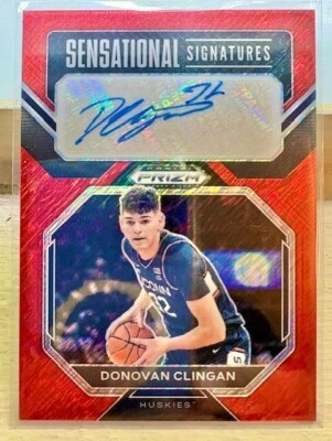 2023-24 Prizm Draft Picks Donovan Clingan Sensational Red Shimmer Auto /9 WOW! - Image 1 of 2