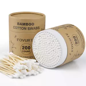 Bamboo Cotton Swabs 400 Count, Organic Cotton Swab round Tips, Natural Wooden Co - Picture 1 of 8