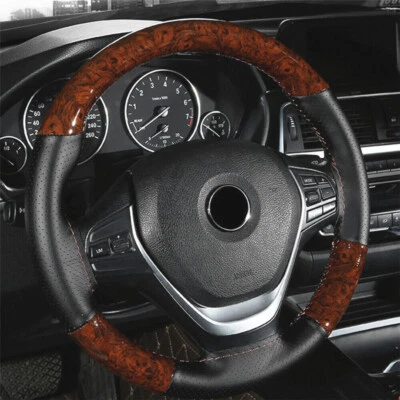 Car SUV Peach Wood Leather Steering Wheel Cover With Needles Booster Protector - Image 1 of 4