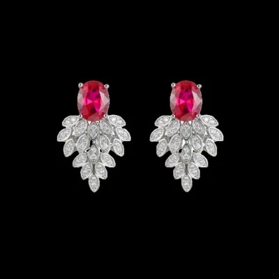 Pendientes de plata de ley 925 7x9 mm con racimo de rubí ovalado de 1"" chapados en oro Foto 1 de 2