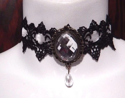 GARGANTILLA ENCAJE TERCIOPELO NEGRO BLANCO Collar Bronce Gótico Steampunk Grunge K6 Foto 1 de 2
