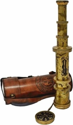 Telescopio Dollond London 18" Hecho a Mano Aspecto Antiguo Estuche de Cuero Marrón Náutico Foto 1 de 4