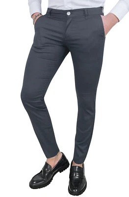 CRISTIANO BATTISTINI PANTALONI UOMO BATTISTINI GRIGIO SCURO CASUAL ELEGANTI SLIM FIT ESTIVO IN COTONE