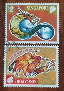 Singapore 2000 Year of Dragon Complete 2V in Fine Used - Imagen 1 de 2