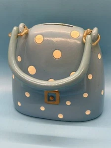 Blue Polka Dot Ceramic Purse Coin Piggy Bank Unbranded 5” Tall - Picture 1 of 10