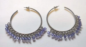 Pendientes de aro vintage estilo boho plateados con cuentas colgantes púrpuras poste de aro de 1,5 - Imagen 1 de 1