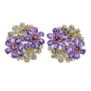 Summer 925 Silver Earrings Oval Amethyst Peridot Sapphire Gemstone Jewelry - Picture 1 of 13