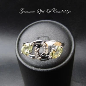 9k 9ct White Gold Twin Green Topaz with Accents Ring Size N 2.41g - Picture 1 of 10