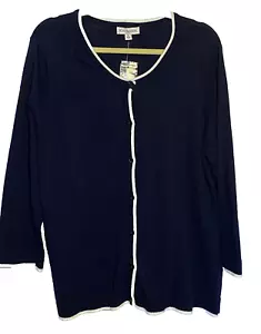 Cárdigan Suéter Kim Rogers XL Botón Frontal Cuello Redondo Azul Blanco Nuevo con Etiquetas - Imagen 1 de 7