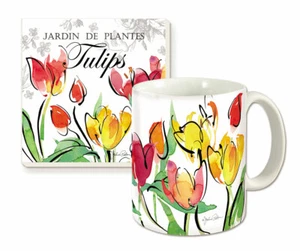 ÚLTIMO Juego de Taza y Posavasos de Cerámica "Tulipanes Rojos" Cocina Hogar y Jardín #60787 - Imagen 1 de 1