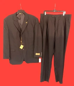 Stacy Adams Gold Mens Black Suit 2-Piece 46R Jacket W40 Pants - NWT - Picture 1 of 13