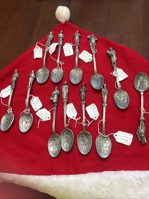 Franklin Mint: Juego de 12 cucharas de peltre Scrooge Ghost Navidad Bob Cratchit ++ Foto 1 de 4