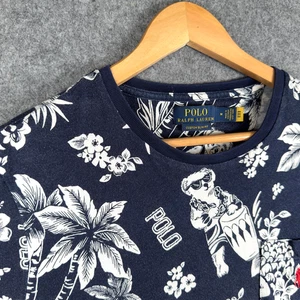 Polo Ralph Lauren T-Shirt Mens Medium Blue Custom Slim Fit Hawaiian Polo Bear - Picture 1 of 17
