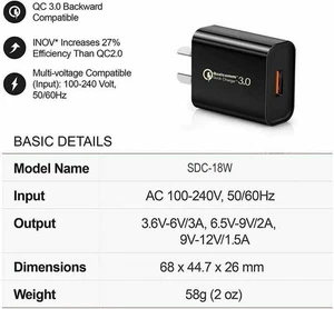 Fast Charging QC3.0 Certified USB Wall Plug Charger Adapter Samsung Apple Huawei - Picture 1 of 8