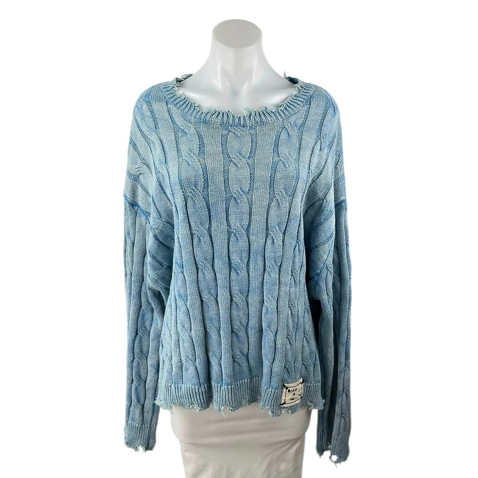 Suéter Top POL Para Mujer Azul Tejido con Cable Envejecido Manga Larga Dolman Talla L Foto 1 de 4