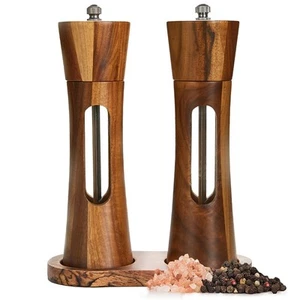 Wooden Salt and Pepper Grinder Set with Tray, 8 Inch Manual Salt & Pepper Sha... - Bild 1 von 6