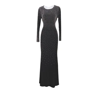 Xscape schwarz Strass Langarm Abendkleid Made USA elegant formell Urlaub - Bild 1 von 6