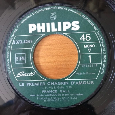 FRANCE GALL Le Premier Chagrin D'Amour 1964 45Tours Juke Box France EX - Photo 1/4