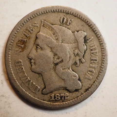 1872 3 CENT NICKEL ***NICE COIN!*** - FREE SHIPPING! A3454 Cover