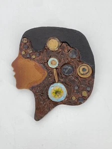 * KERAMIK WANDPLATTE KOPF PROFIL WANDOBJEKT WANDBILD KUNST MB 79 VINTAGE 70ER - Bild 1 von 12
