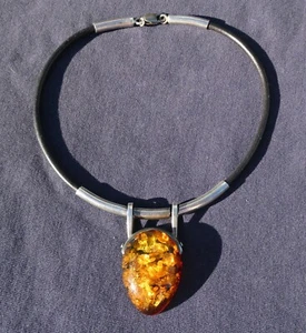 Polish Sterling Silver and Cord Amber Pendant Necklace 925 45.9g 16 Inches - Picture 1 of 23