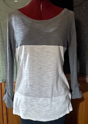 Joseph A. Suéter Pullover Para Mujer Ligero Gris y Blanco Rayas Algodón XL Foto 1 de 4